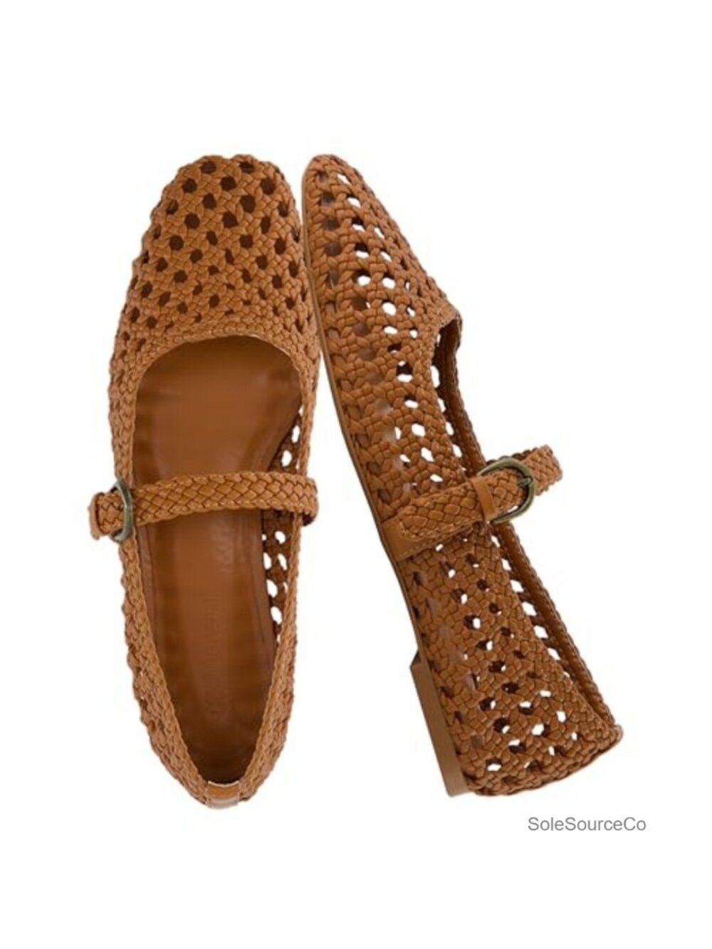 Hand Woven Vegan Leather Mary Jane Flats with Braided Buckle Memory Foam